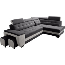 Robin Grand Corner Sofa with Sleep Function, Bed Box Headrests, Relaxation Function, 2 Stools, Sofa, L-Shape Sofa Bed, Freestanding Corner Sofa, Sofa Bed, Living Room Furniture, Living Room, Right,