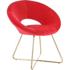 Baroni Home Padded Round Velvet Chair with Gold Iron Legs Office Dining Chair Comfortable Ergonomic Seat 71x59x84cm Red