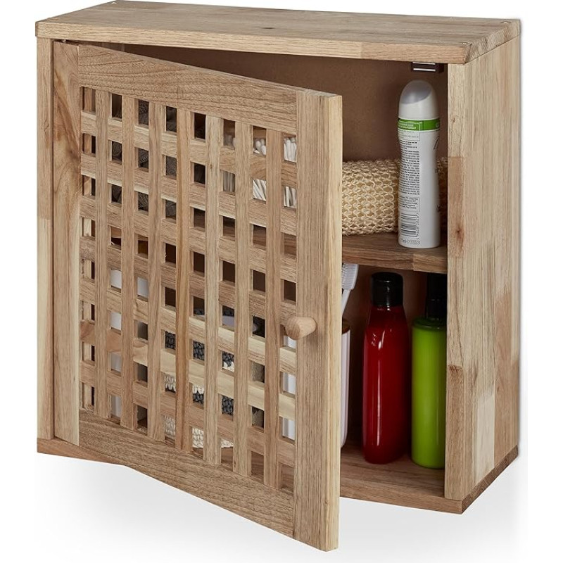 Relaxdays Walnut 2 Compartments Magnetic Closet Wall Cabinet Bathroom Kitchen Wall Cabinet 42 x 42 x 18 cm Natural