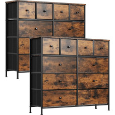 Clevich Chest of Drawers with 10 Fabric Drawers, Wooden Top, Metal Frame, Suitable for Bedroom, Living Room, Children's Room, Office, Hallway, Hallway (Retro Brown + Black, Pack of 2)