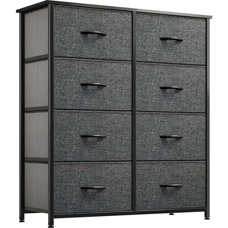 YITAHOME Chest of Drawers with 8 Drawers Fabric Storage Chest of Drawers Industrial Style for Bedroom, Living Room, Children's Room, Hallway, Storage Cabinet (Black Grey)
