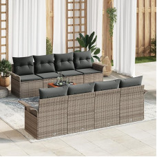 Rantry 9-teiliges Garten Sofa Set mit Kissen Grau Poly Rattan Akazie, 2-Sitzer Garten Sofa mit Stauraum & Kissen Grau Poly Rattan Gartenlounge Model3355969