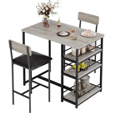Bar Table Set 3 Pieces, Dining Table with 2 Chairs for Kitchen, Dining Room, Bistro, etc. Bar Table with Bar Stool Set, Bar Table with Metal Frame, Kitchen Table and 2 Chairs with Backrest and