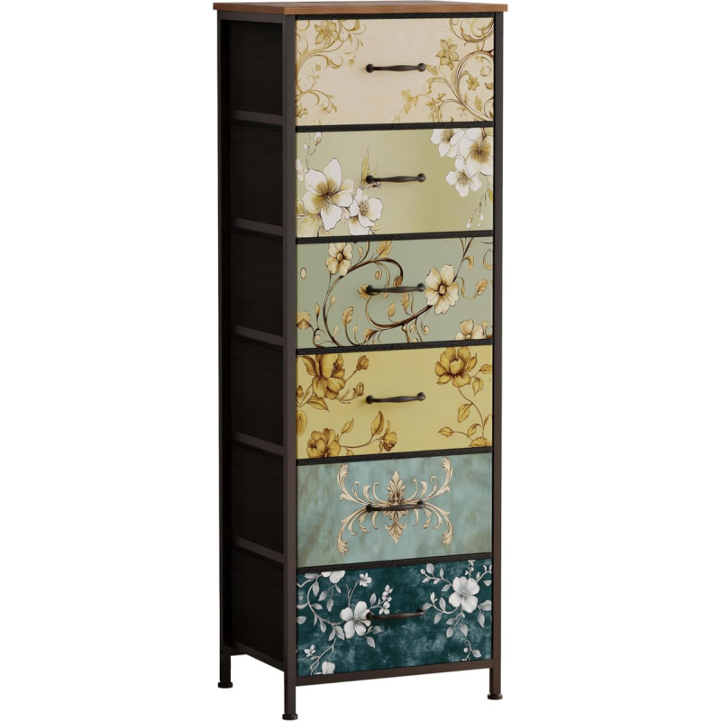 UnbYuro Chest of Drawers Fabric Chest of Drawers for Bedroom Hallway Kids Room Closets Steel Frame Wooden Top Easy Pull Handle (Brown, 6 Tiers)