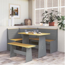 JUDYY Corner Bench, Dining Room, Kitchen Bench, Dining Room, Stool Bench, Plant Bench, Bed Stool, Sitting Area Kitchen, 151 cm Solid Pine Honey Brown and Grey