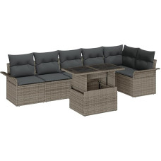 Rantry 7-teiliges Garten-Sofa-Set mit Kissen Grau Poly-Rattan, 2-Sitzer Garten-Sofa mit Stauraum & Kissen Grau Poly-Rattan Gartenlounge Model3357032
