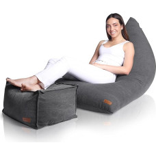 Aiire Modern Bean Bag with Stool XXL Design - Giant Bean Bag + Pouf Fluffy with Filling for Boys and Children - Seat Bag Sofa with Backrest - Footstool Foot Cushion Floor Cushion and Lounger Grey