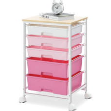 SYKIARIOL 5 Drawer Utility Cart Storage Drawer with Wooden Top and Lockable Wheels Storage Cart for DIY 5 Tier Rolling Cart
