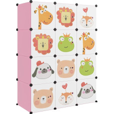 vidaXL Children's Modular Cabinet with 12 Cubes, Shelf System with Lots of Storage Space, Cube Shelf with Steel Frame, Children's Shelf, Storage Cabinet, Pink PP