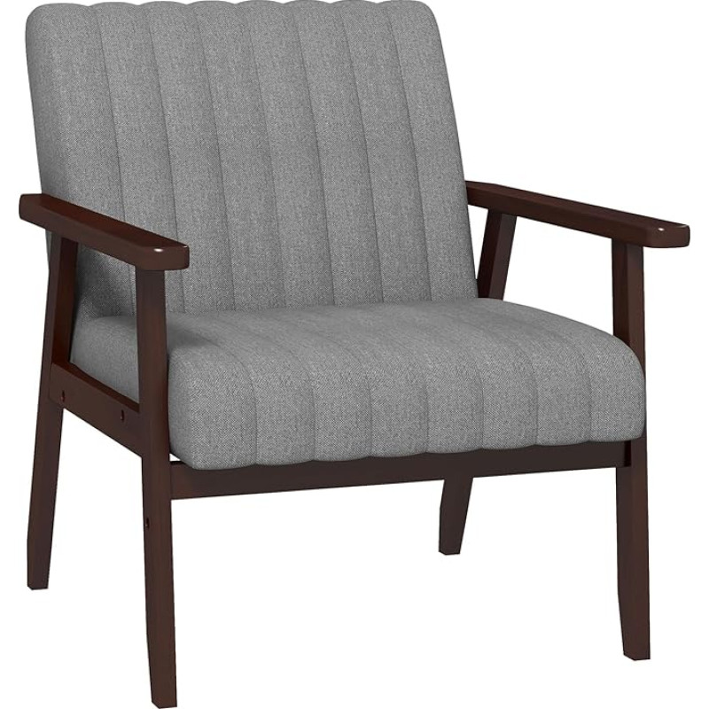 HOMCOM Fabric Accent Chair Modern Tufted Armchair for Bedroom Living Room Upholstered Lounge Chair with Wooden Legs Grey