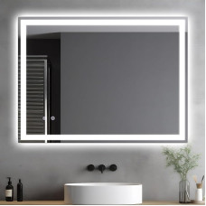 Clevich Bathroom Mirror with Lighting, 70 x 50 cm, Anti-Fog LED Bathroom Mirror with 3 Light Colours, Dimmable, Touch Control, Bathroom Mirror with Light, Illuminated Wall Mirror