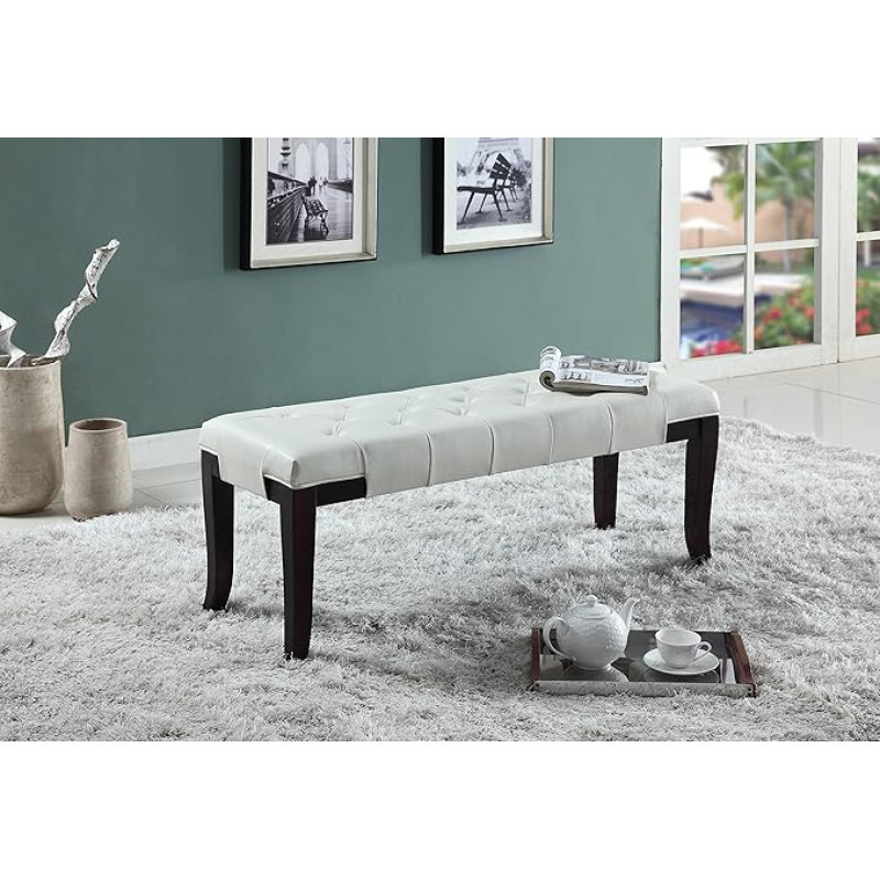 Linon Upholstered Bench Leather Tufted Modern White