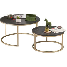 Soayone Round Coffee Table, Set of 2, Black Marble Coffee Table with Gold Metal Frame, Round Side Table, Living Room Table, Modern, Set of Tables for Living Room, Bedroom, Balcony