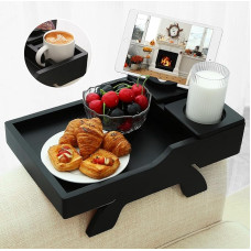 BAMBOOTRAY Sofa Armrest Table Multifunctional Folding TV Tray with 360° Rotating Phone and Pad Holder Coffee Table for Eating and Drinking