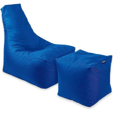 BuBiBag Calm Bean Bag with Stool - Gaming Bean Bag for Children and Adults - Bean Bag Also Suitable for Outdoor Use - Bean Pouf & Handle (Blue)