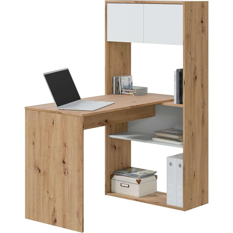 Habitdesign 3 Position Reversible Shelf Desk Bookcase Storage System Duo Model Nodi Oak and Article White Finish