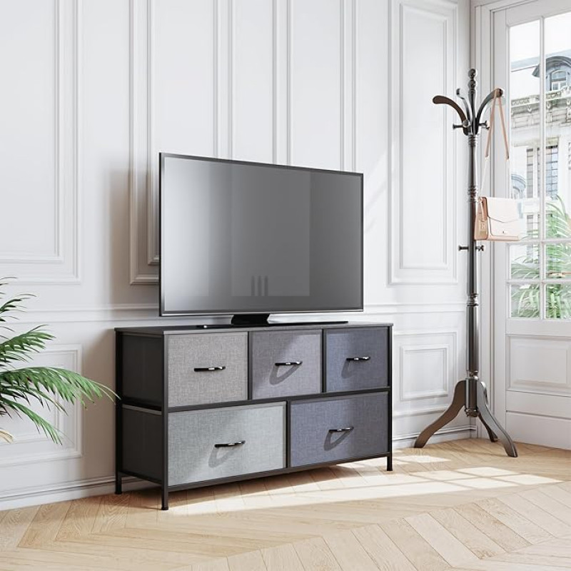 LLappuil Chest of Drawers with 5 Drawers, Small Storage Chest of Drawers for Bedroom, Closet, Hallway, Entryway, Children's Room, Fabric Chest of Drawers with Foldable Storage Bins,