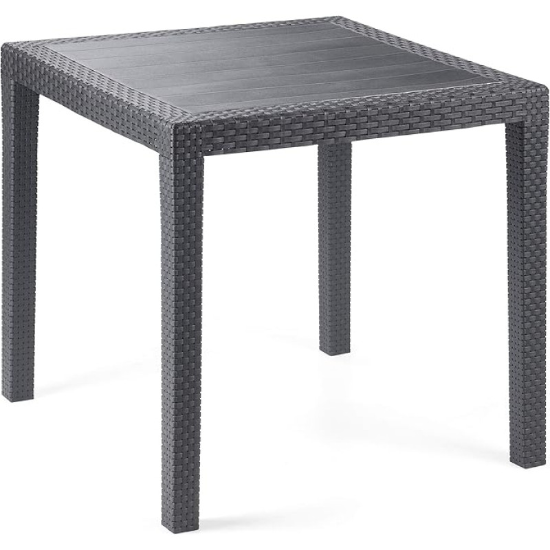 Dmora - Agrigento Outdoor Table, Square Garden Table, Fixed Shelf in Rattan Look, 100% Made in Italy, 79 x 79 x 79 cm, Anthracite