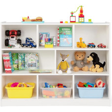 DREAMADE Children's Shelf with 8 Compartments, Wooden Bookcase for Children, Storage Shelf, Toy Cabinet, Children's Room Furniture, Toy Shelf for Children's Room, Living Room, 122 x 32 x 93 cm (White)