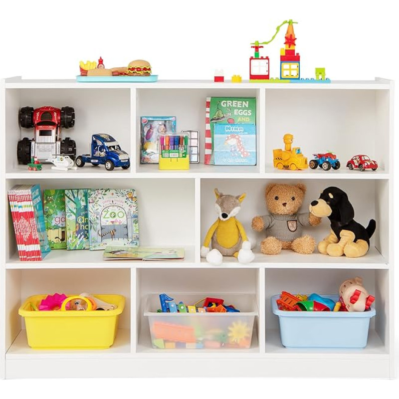 DREAMADE Children's Shelf with 8 Compartments, Wooden Bookcase for Children, Storage Shelf, Toy Cabinet, Children's Room Furniture, Toy Shelf for Children's Room, Living Room, 122 x 32 x 93 cm (White)