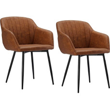 Goeurvant 2 Pack Dining Chairs Kitchen Chairs Faux Leather Reception Chair with Armrests Padded Chair with Metal Legs for Office Lounge Living Room Brown