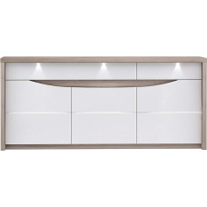 FORTE Saint Tropez Chest of Drawers with 3 Doors, 2 Drawers, Wood Composite, White Gloss Combined with Sand Oak, 52.7 x 187.4 x 84.4 cm