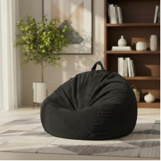 ZhenLives Black Corduroy Bean Bag Chair (3ft No Filling) Waterproof Storage Ottoman and Convertible Sofa for Game Room, Home Theater and Office, Heavy Duty Fluffy Lounger for Men