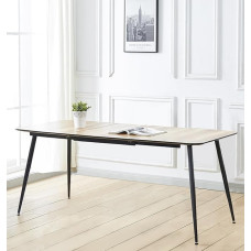 Hallowood Furniture Cullompton Large Extendable Dining Table - Oak Effect Table Top and Black Metal Legs - 4-8 Seater Wooden Table Ideal for Dining Rooms, Restaurants, Pubs, Homes