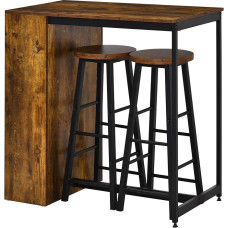 HOMCOM Bar Table Set with 2 Bar Stools 3-Piece Bistro Table Set Kitchen Counter with 3 Levels Dining Set Dining Room Group in Industrial Design Steel Rustic Brown + Black