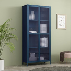 [en.casa] Säkylä Display Cabinet with 4 Shelves 180 x 80 x 35 cm Kitchen Cabinet with 2 Doors Multi-Purpose Cabinet Display Cabinet Metal Cabinet Navy Blue