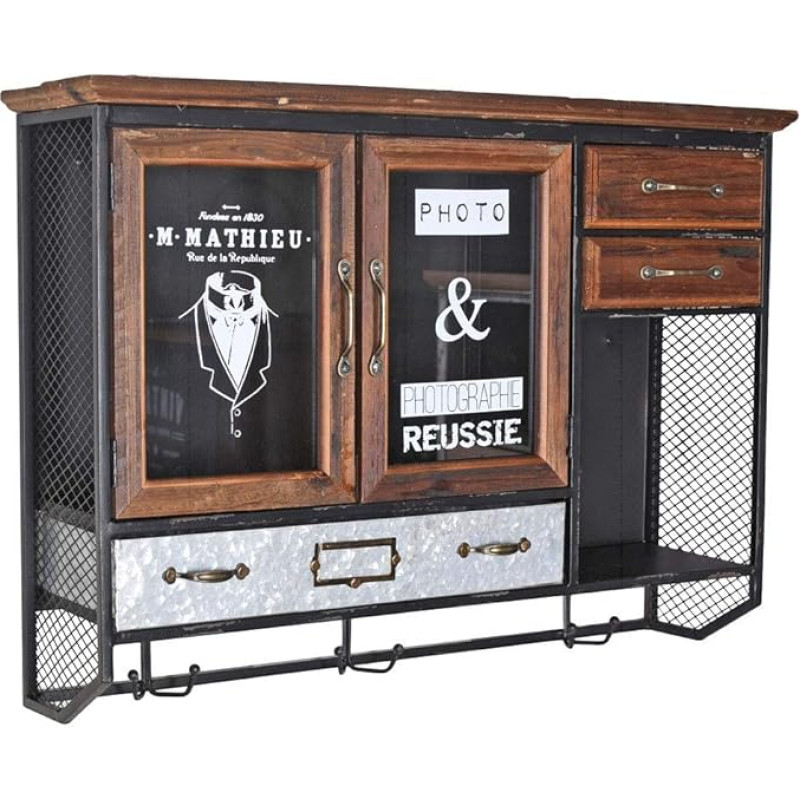 Villa Sofia lof058 Palazzo Exclusive Wall Cabinet Retro Hanging Display Cabinet Country House Style Wood with Glass Doors Wall Cabinet with Drawers & Hooks