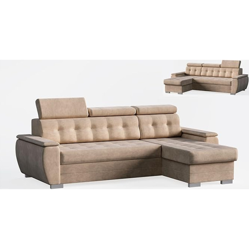 Robin Inspire Tosaro Couch L Shape Corner Sofa Universal Left and Right with Sleep Function Bed Box Storage Space 240 x 165 x 87 cm Easy Clean Beige