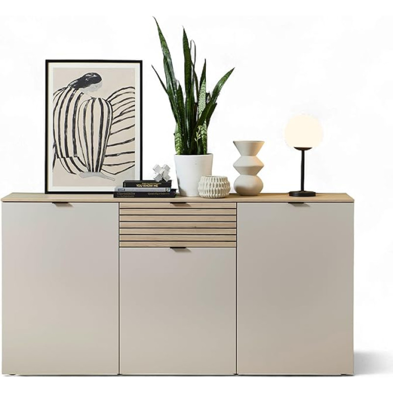 INA Sideboard in Cashmere, Riva Oak Look, FSC-Certified, Modern Chest of Drawers with Drawer and Lots of Storage Space, 180 x 90 x 45 cm (W x H x D)