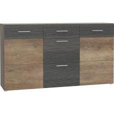 FORTE Nabou Chest of Drawers with 2 Doors and 3 Drawers, Wood, Antique Oak / Touchwood, 67 x 100.9 x 179.6 cm