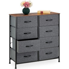 Relaxdays Industrial Chest of Drawers HBT 81.5 x 80 x 30 cm, 8 Drawers, Fabric & Metal, Wood Look, Hallway Cabinet, Grey/Brown