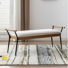 HEAH-YO Modern Entrance Bench, Soft Chenille Bedroom Bench with Armrests and Metal Legs, 18