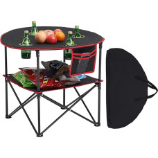 VEVOR Folding Table Buffet Table Portable Multi-Purpose Table 72 x 72 cm Waterproof 600D Oxford Fabric Table with Carry Bag & 4 Drink Holders, Garden Table Camping Table for Parties Picnic Black