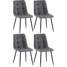 CLP Set of 4 Antibes Dining Room Chairs, Kitchen Chairs Upholstered with Quilted Fabric Covers, Upholstered Chair, Maximum Load 150 kg, Colour: Dark Grey