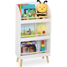 Relaxdays Children's Bookcase H x W x D: 95.5 x 50 x 24 cm, 3 Open Compartments for Books, Children's Bookcase, Children's Shelf, White/Natural