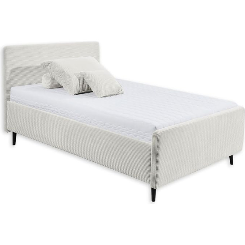Stella Trading Peach Upholstered Bed Frame 120 x 200 cm, Ivory - Modern Single Bed in Corduroy Look with Wooden Feet - 129 x 108 x 215 cm (W x H x D)