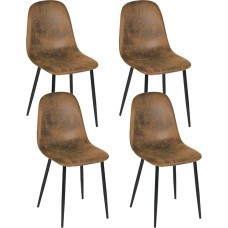 FurnitureR Set of 4 Upholstered Metal Dining Chairs Made of Faux Suede - Scandi Chic Set, Brings Nordic Flair to Your Kitchen, Dining Room or Living Room, Brown