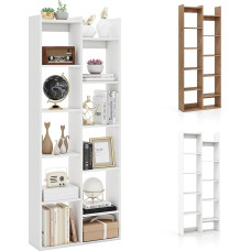 HOMASIS Bookcase with 12 Compartments, Wooden Standing Shelf, Open Cube Shelf, Freestanding Shelf, Storage Shelf with Tilt Protection, Room Divider for Living Room, Study, Office, 65 x 19.5 x 162 cm