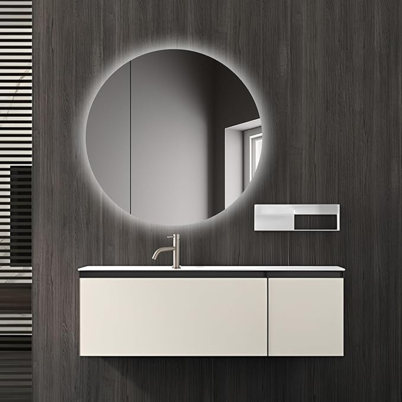 Talos Picasso Style Mirror Cabinet, White, Diameter 60 cm, with High-Quality Aluminium Body, Modern Bathroom Furniture with Integrated LED Lighting, Bathroom Mirror with Practical Storage Space