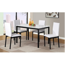 Roundhill Furniture Citico Metal Dining Set 5 Piece Marble Finish Laminated Chair White