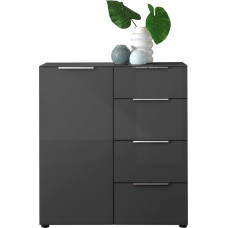 Santorin Chest of Drawers Anthracite with Glass Front, Cabinet Body in Anthracite with Glass Top Shelf with Lots of Storage Space and Drawers for Your Living Area – 90 x 99 x 40 cm (W x H x D)