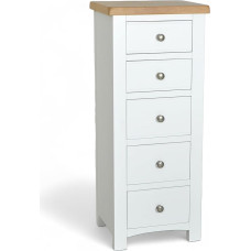 GROF Premium Slim Tallboy Chest of Drawers 5 Drawers Tall Chest of Drawers Painted Bedroom Furniture White Painted Tallboy Chest of Drawers for Bedroom Fully Assembled (White, W 48cm x D 40cm x H
