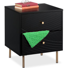 Relaxdays Bedside Table, 2 Drawers, Bedside Table, Bedside Table, Bedside Box, HBT 52 x 45 x 40 cm, Black/Gold