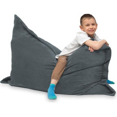 chilly pilley Bean Bag L XL XXL Corduroy Fabric Floor Cushion Bean Bag Polystyrene Filling Giant Bean Bag Cord Material Seat Cushion Garden Cushion for Lying and Sitting Cord 180 x 140 cm Grey