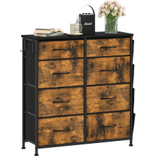 DWVO Chest of Drawers with 8 Drawers, Durable Cabinet with Hooks & Side Pockets, Fabric Drawers with Handles, Robust Metal Frame, Rustic Brown
