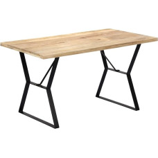 vidaXL Mango Wood Solid Dining Table Vintage Industrial Style Kitchen Table Wooden Table Dining Room Table Dining Table Solid Wood Table Iron 140 x 80 x 76 cm